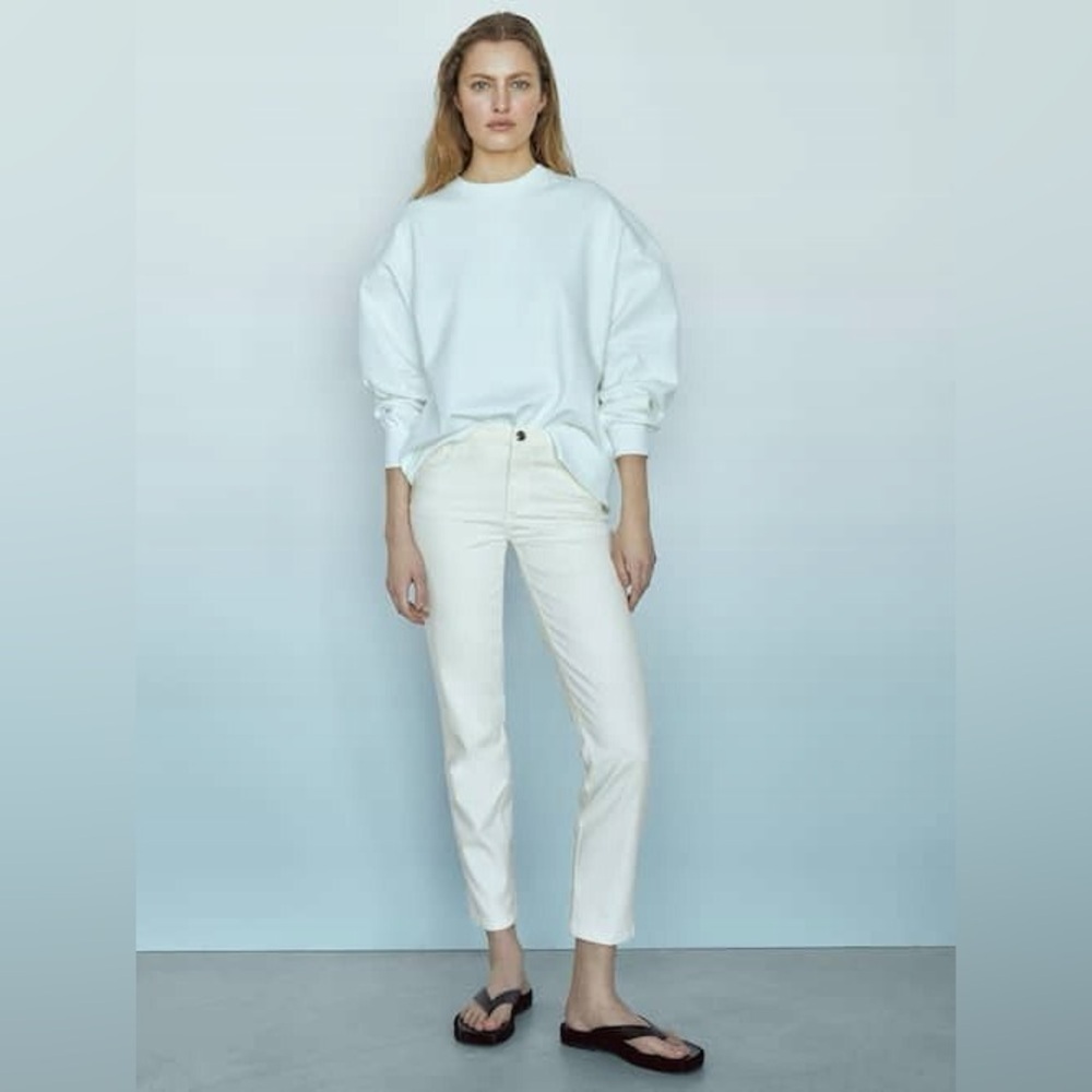 $99 Mission Dutti By ZARA 6 Ivory Slim Fit Mid Rise Cropped Jeans